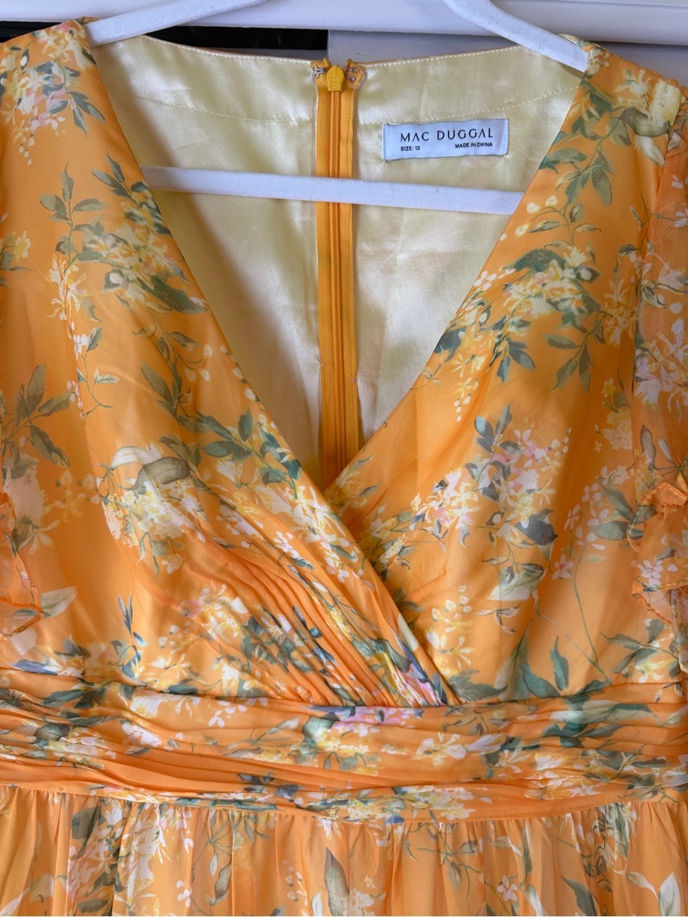Mac Duggal Yellow Multicolor Flounce Sleeve Floral Maxi Dress 12 - Picture 2 of 9